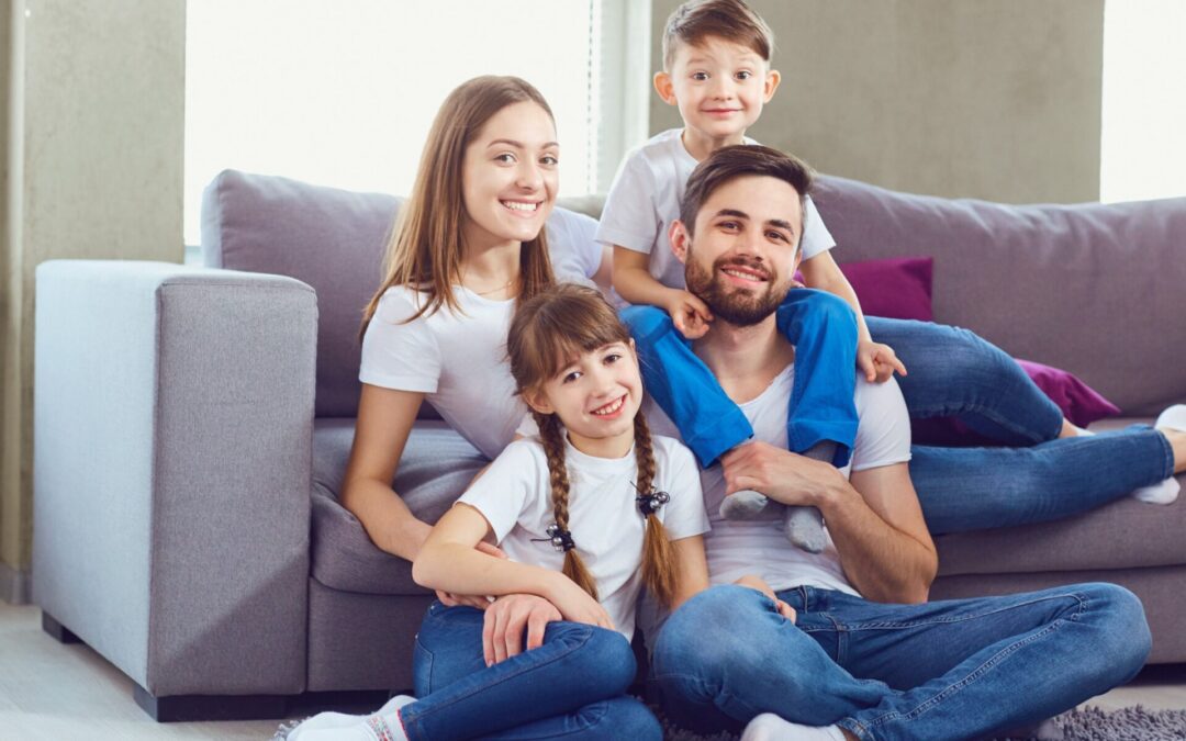 happy family in living room